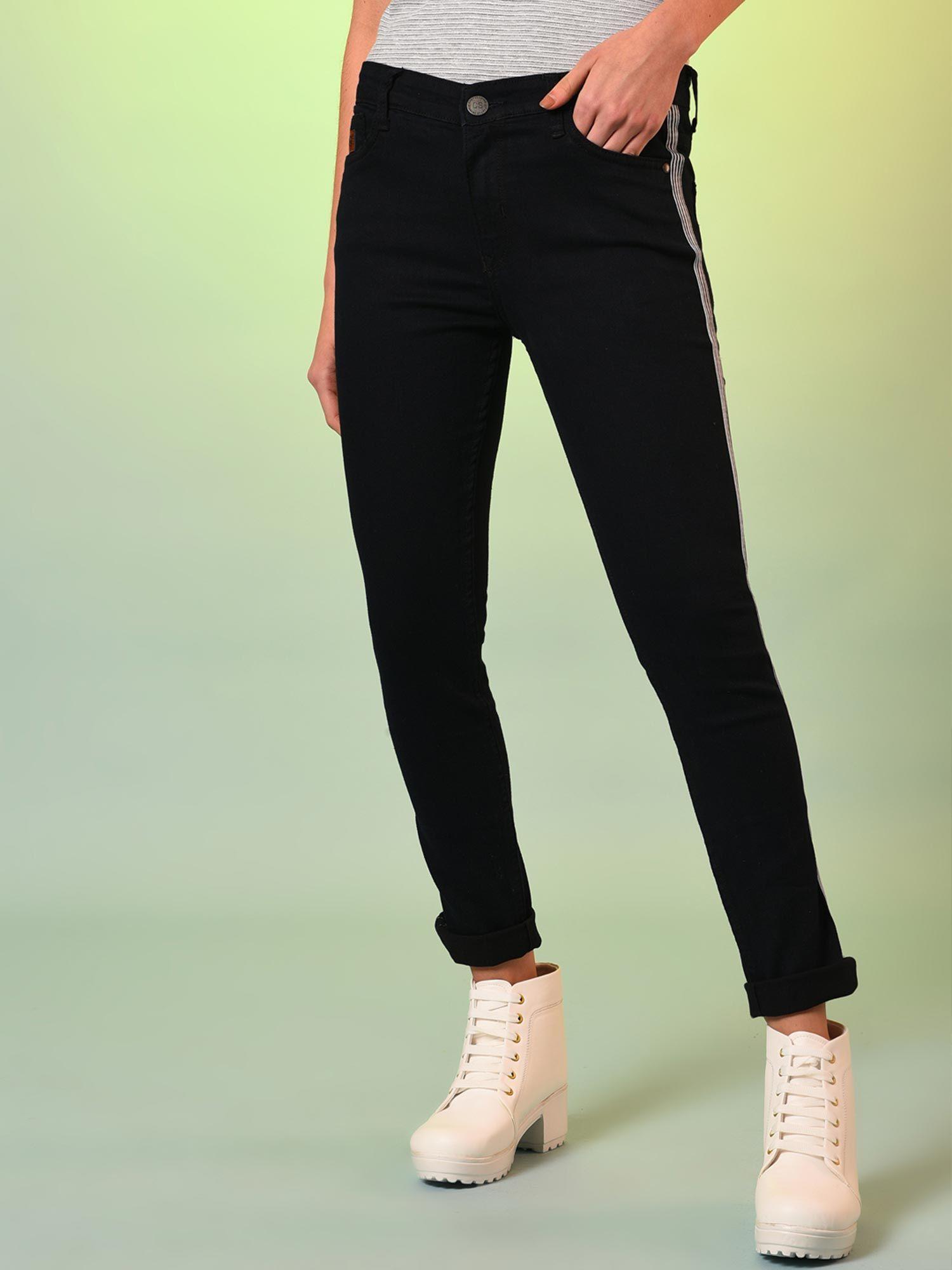 women side stripes stylish casual denim jeans