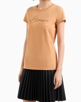 women signature logo sequin slim fit round-neck t-shirt