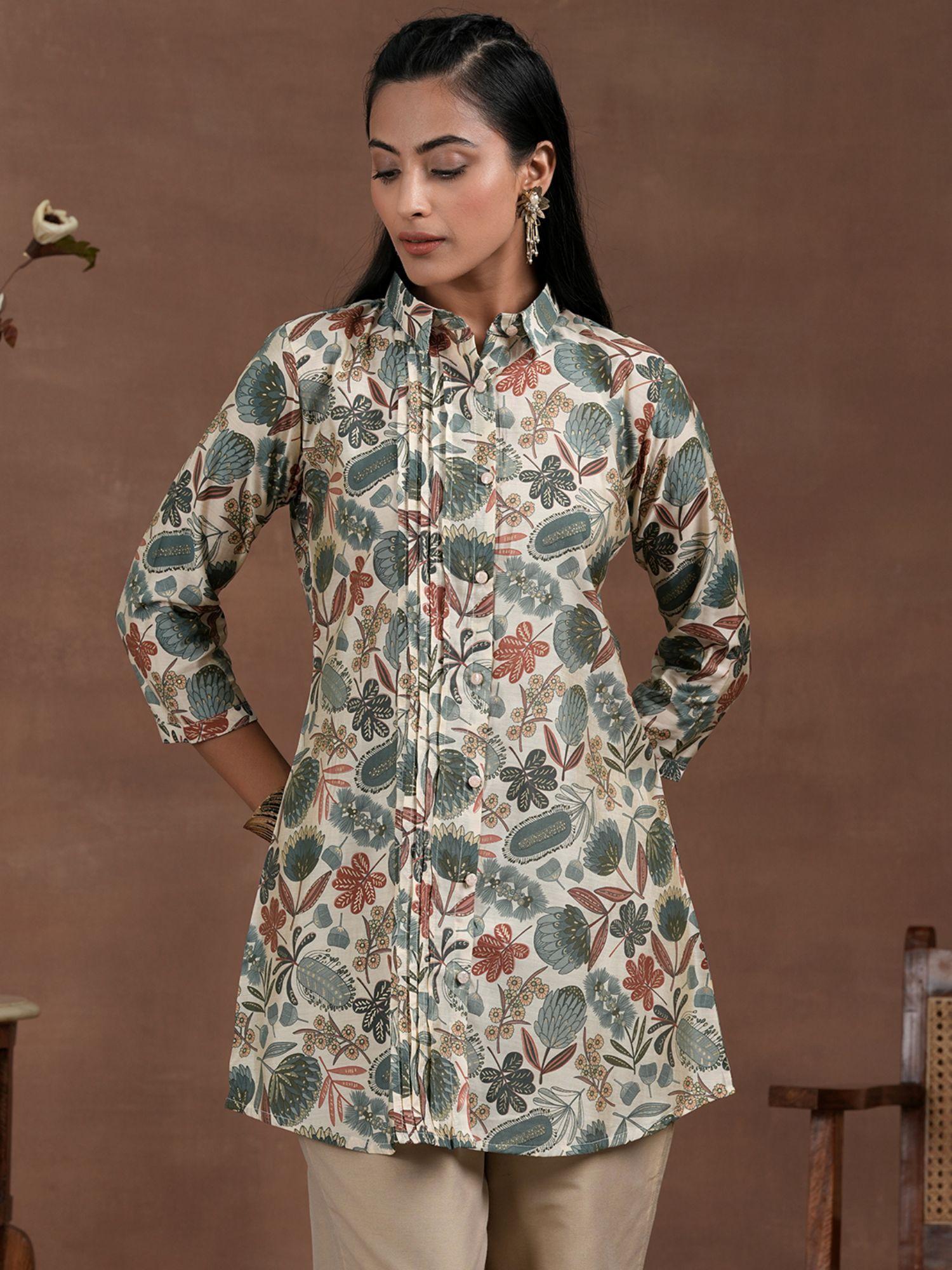 women silk blend multi-color floral printed kurti