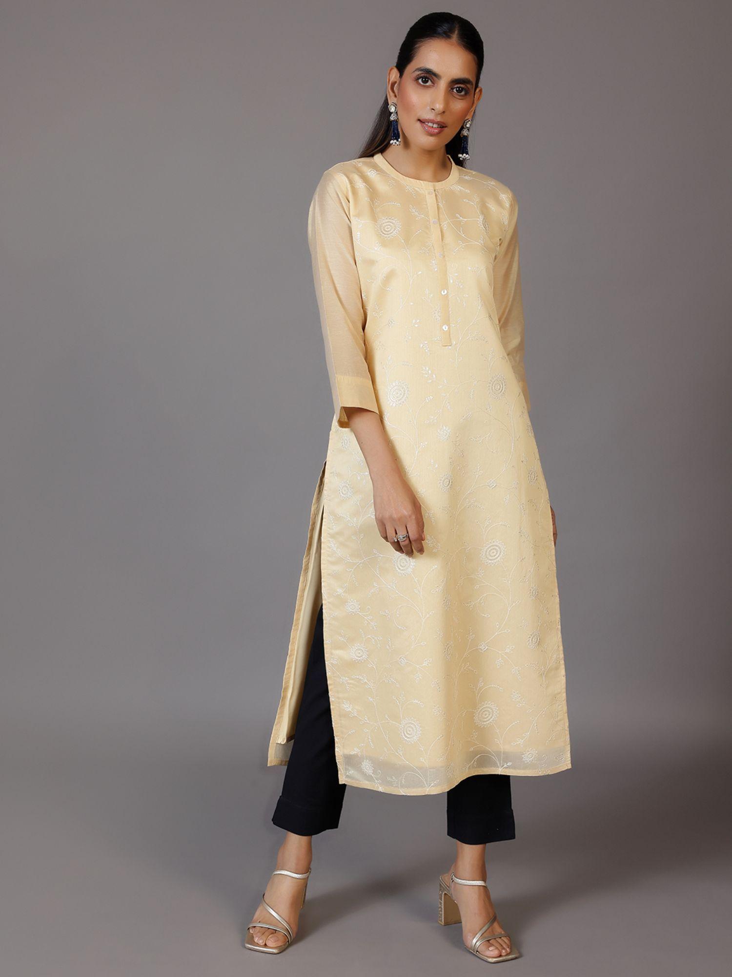 women silk gold embroidered kurta