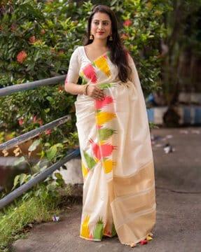 women silk saree with contrast border