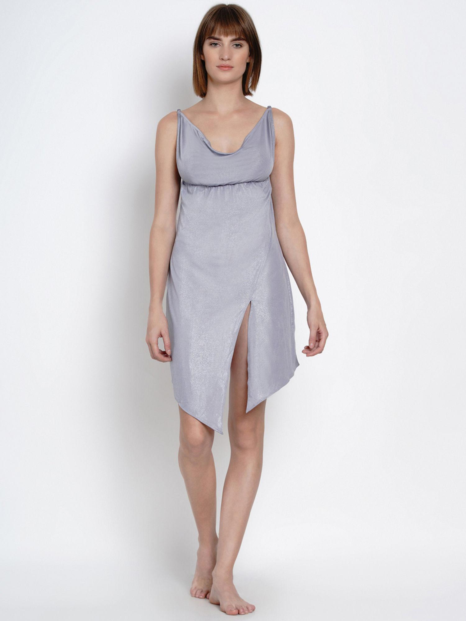 women silver-coloured solid nightdress