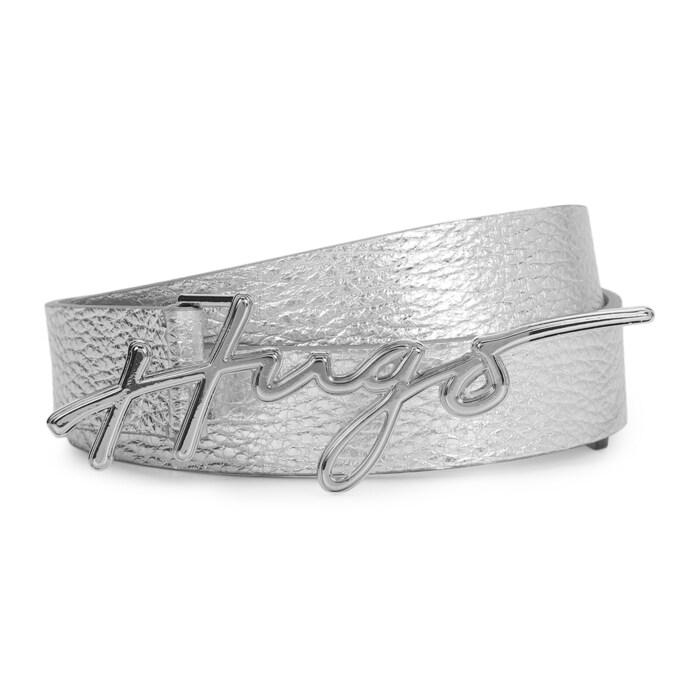 women silver hugo autograph leather belt