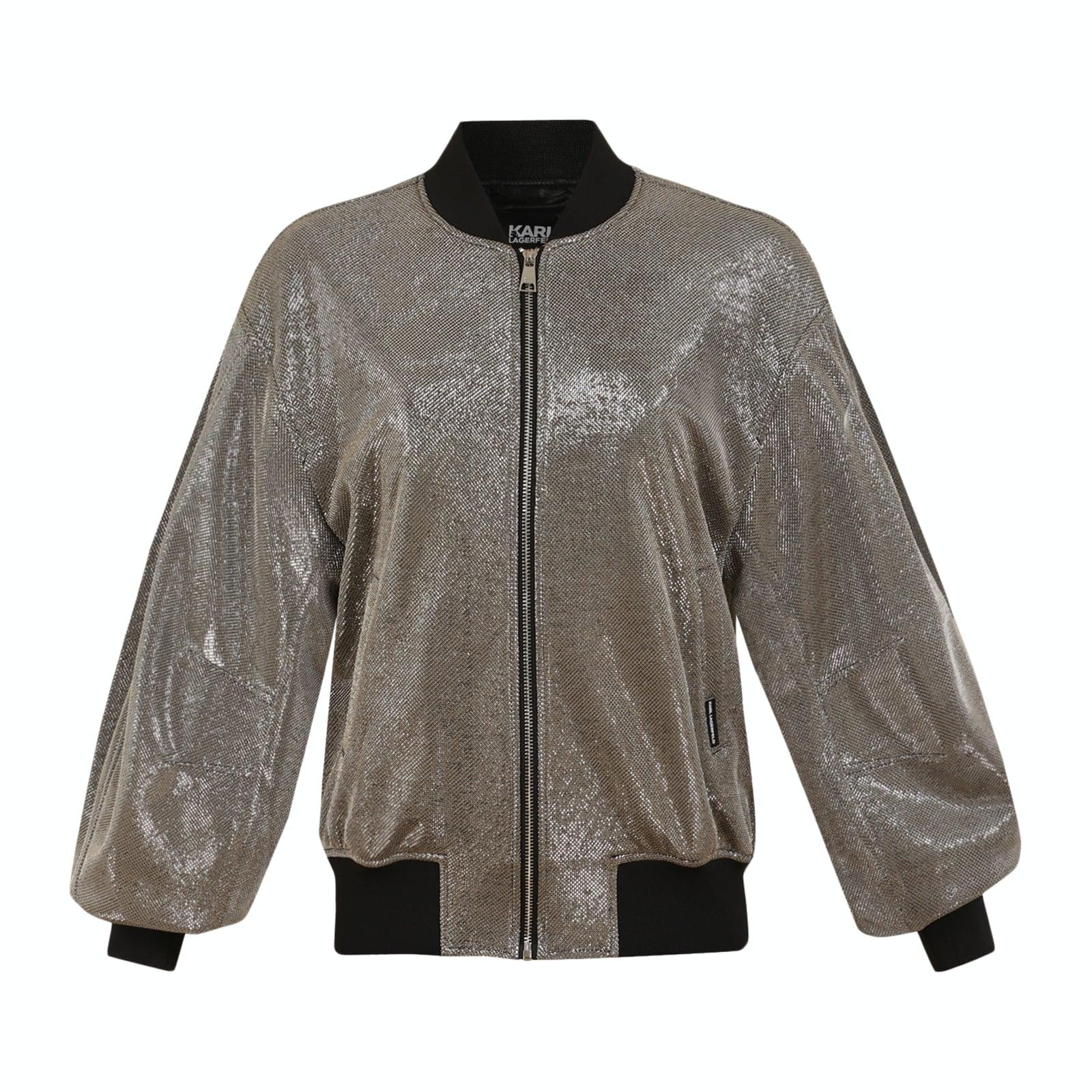 women silver iridescent bomber jacket
