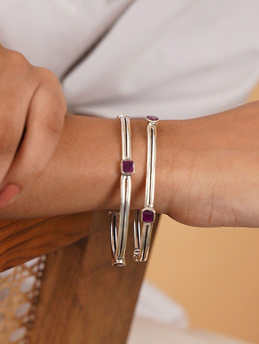 women silver non adjustable silver bangles