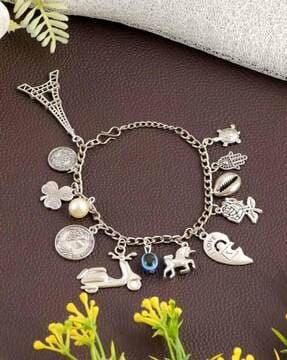 women silver-plate link bracelet with jewellery-hook