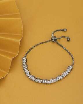 women silver-plated american diamond-studded bracelet