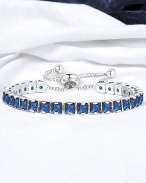 women silver-plated american diamond studded link bracelet