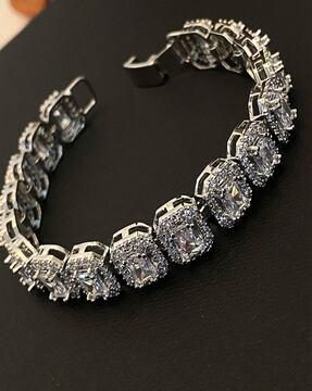 women silver-plated american diamond-studded link bracelet