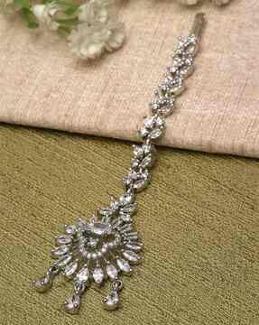women silver-plated american diamond-studded maangtikka
