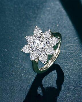 women silver-plated american diamond-studded ring