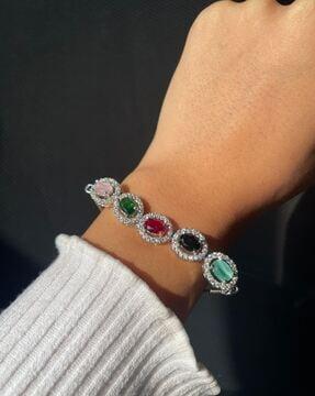 women silver-plated american diamond-studded stretch bracelet