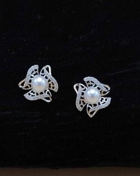 women silver-plated american diamond-studded stud earrings