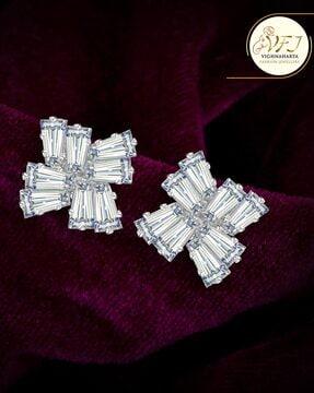 women silver-plated american diamond-studded studs