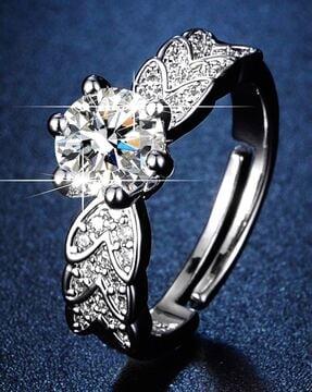 women silver-plated crystal-studded adjustable finger ring