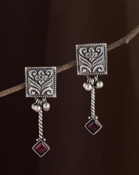 women silver-plated drop earrings