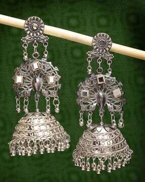 women silver-plated jhumka earrings