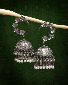 women silver-plated jhumka earrings