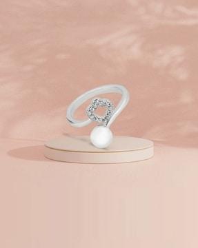 women silver-plated pearl ring
