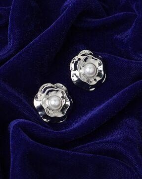 women silver-plated pearl-studded studs