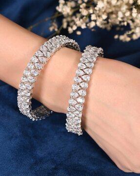 women silver-plated stone-studded bangles