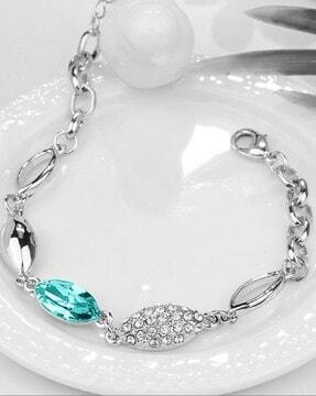 women silver-plated stone-studded bracelet