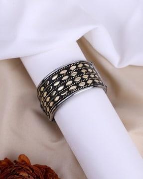 women silver-plated stone-studded cuff bracelet