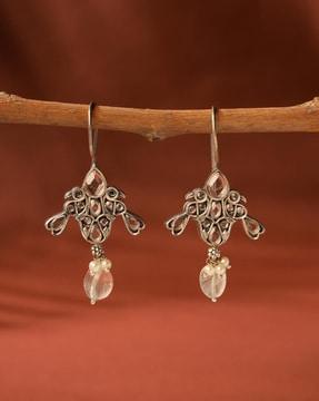 women silver-plated stone-studded dangler earrings