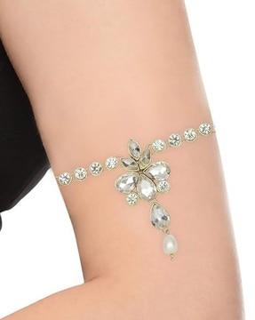 women silver-plated stone-studded link bracelet