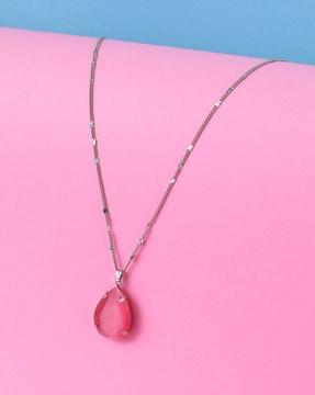 women silver-plated stone-studded long necklace