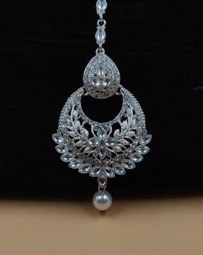 women silver-plated stone-studded maangtikka