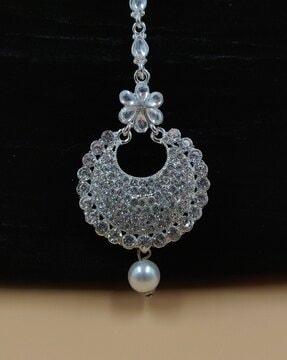 women silver-plated stone-studded maangtikka