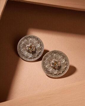 women silver-plated stone-studded stud earrings