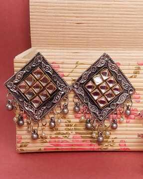 women silver-plated stone-studded studs