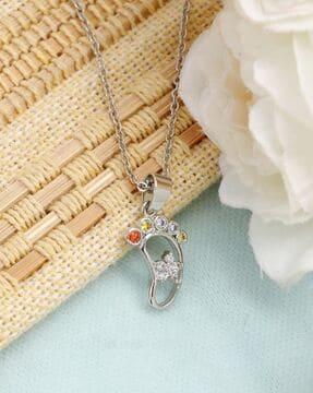 women silver-plated stonestudded baby feet pendant with chain