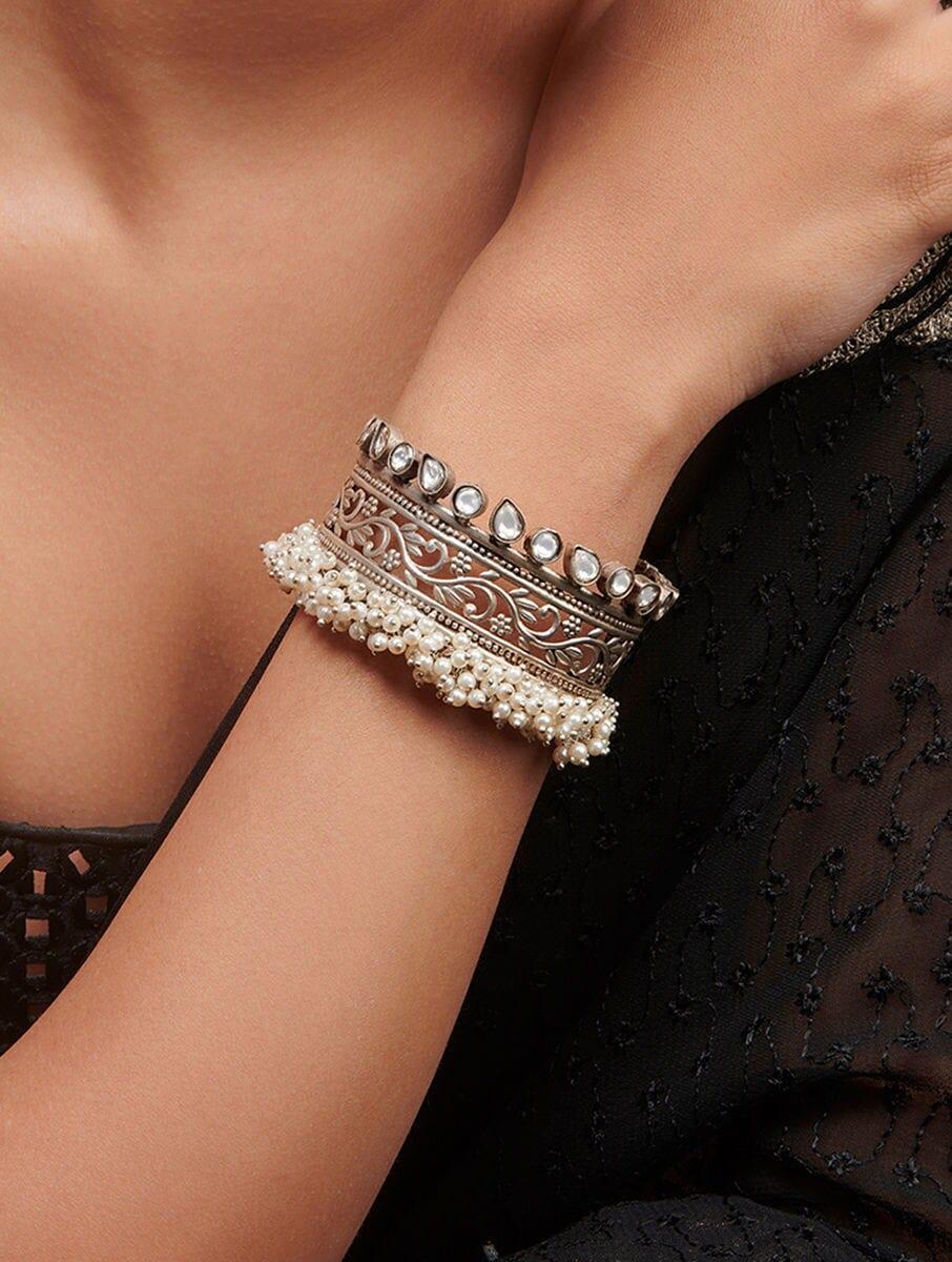 women silver silver tone alloy cuffs &amp; bracelet