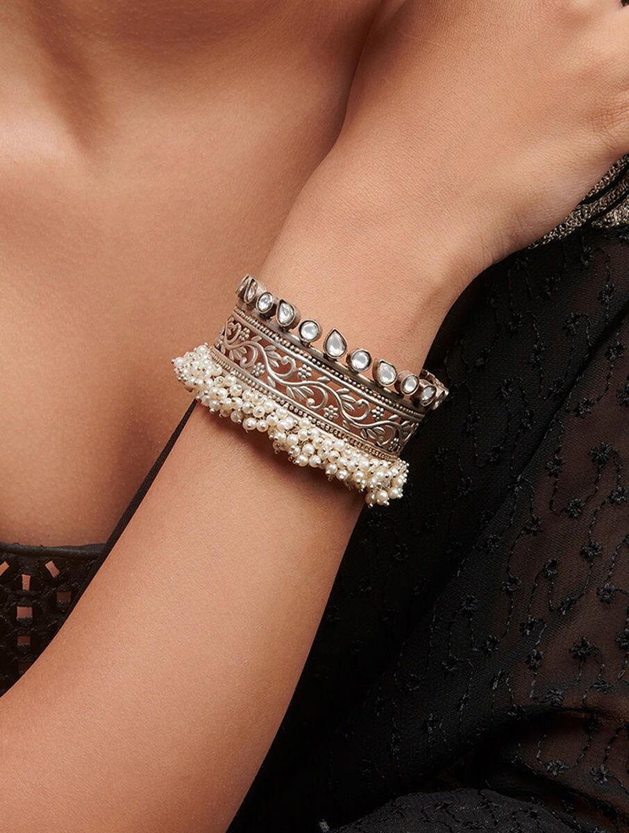 women silver silver tone alloy cuffs &amp; bracelet