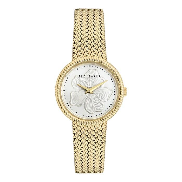 women silver-tone dial and gold-tone mesh bracelet watch