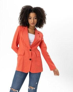 women single-breasted blazer with flap pockets