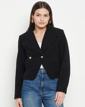 women single-breasted coat with notched lapel