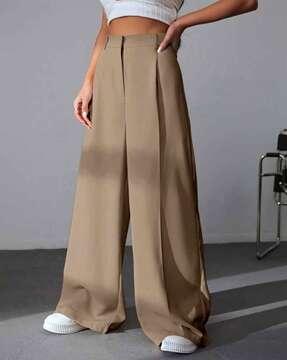 women single-pleat wide leg pants