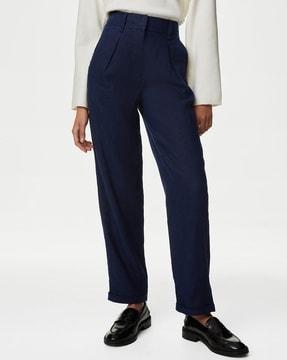 women single-pleated high-rise tapered fit trousers