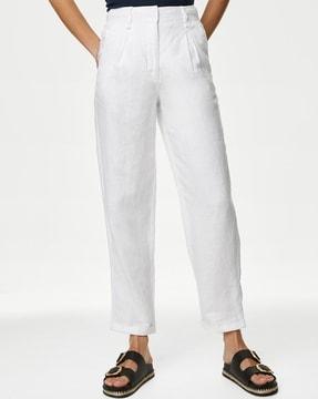 women single-pleated high-rise tapered fit trousers