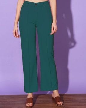 women single-pleated slim fit trousers