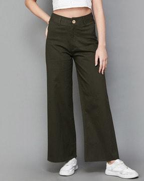 women single-pleated straight fit pants