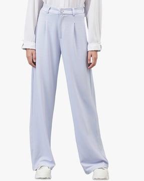 women single-pleated straight fit trousers