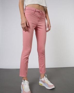 women skinny fit jeans with mock pockets