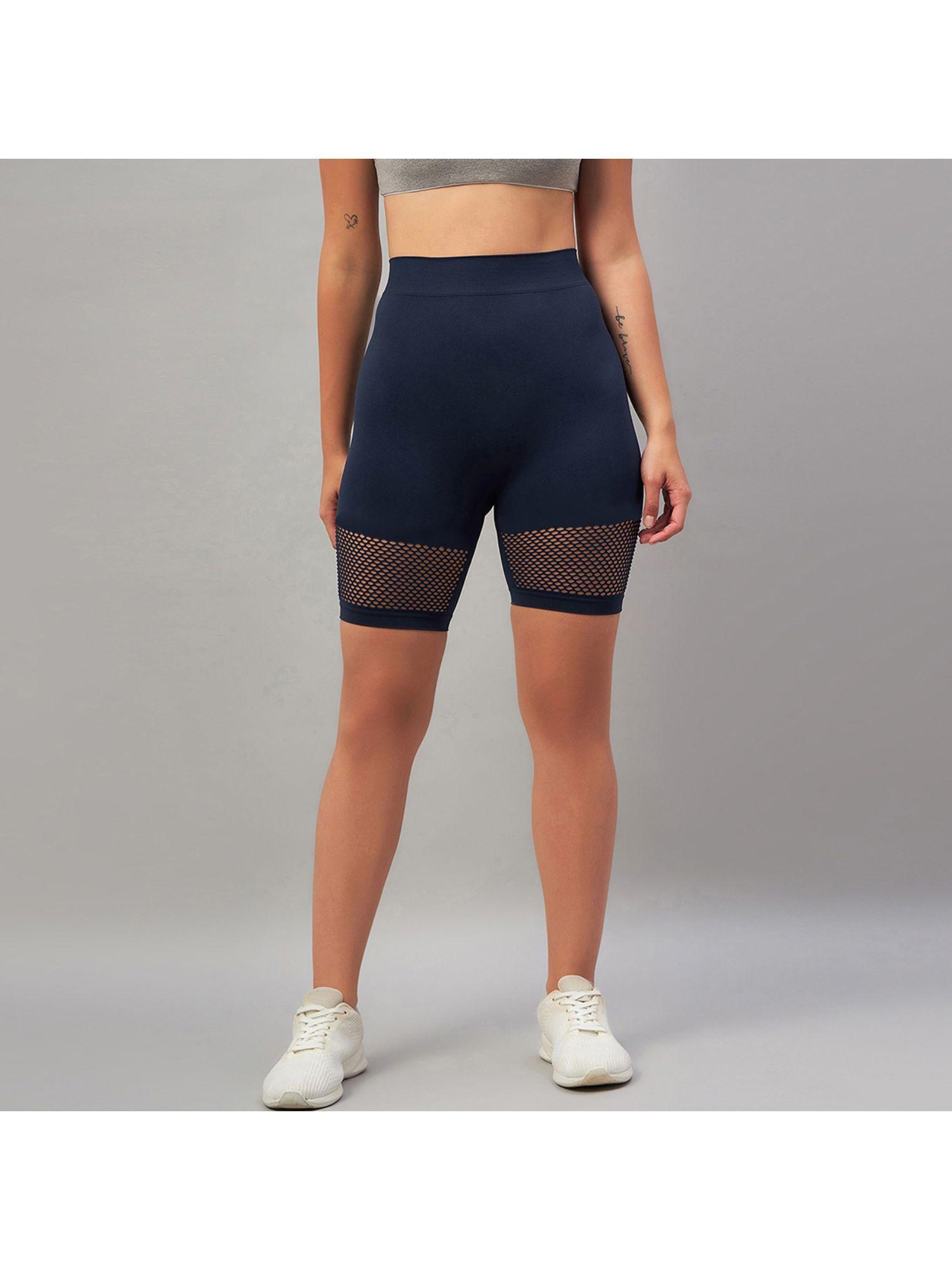 women skinny fit navy sports short