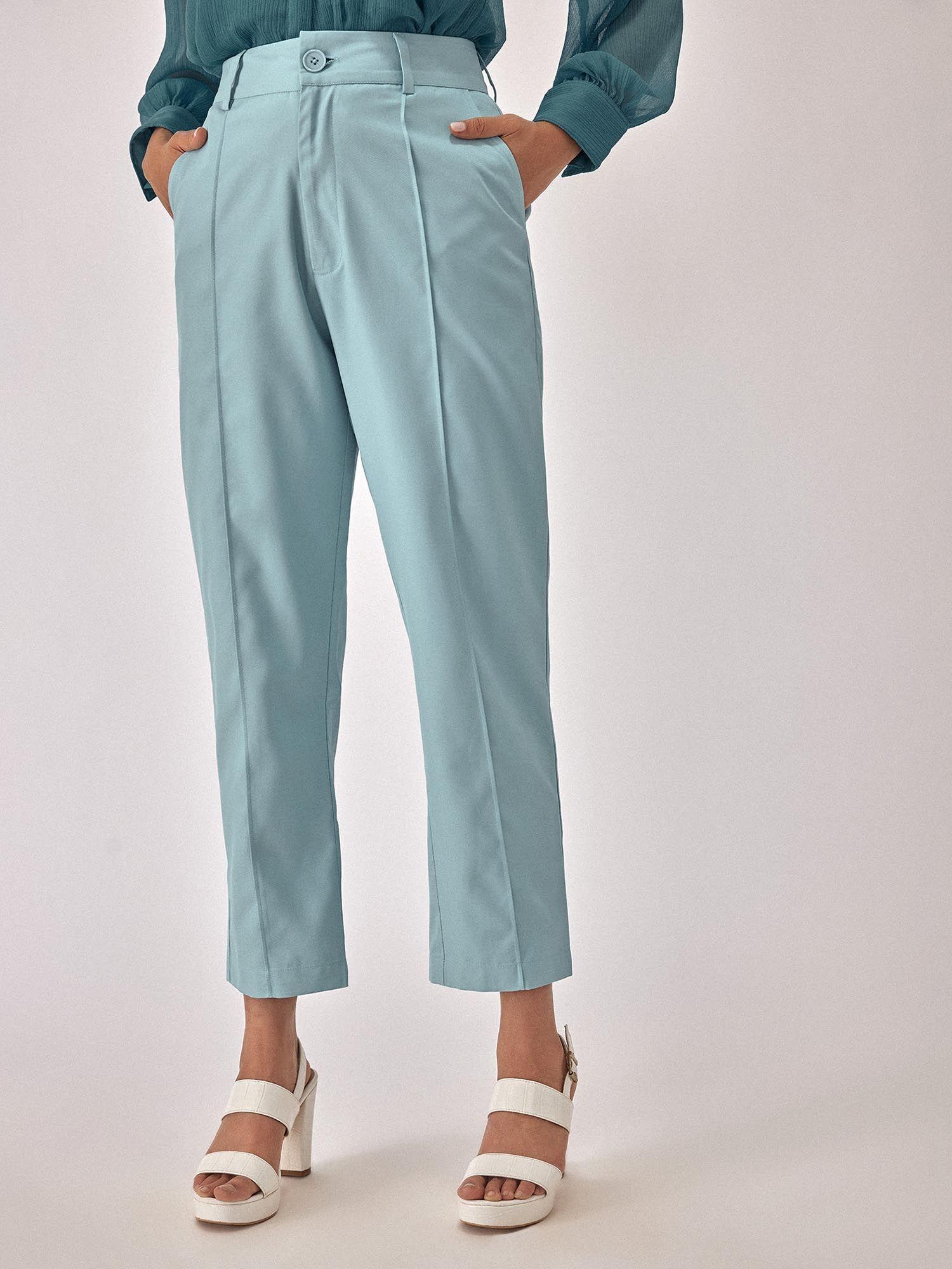 women sky blue ankle trousers