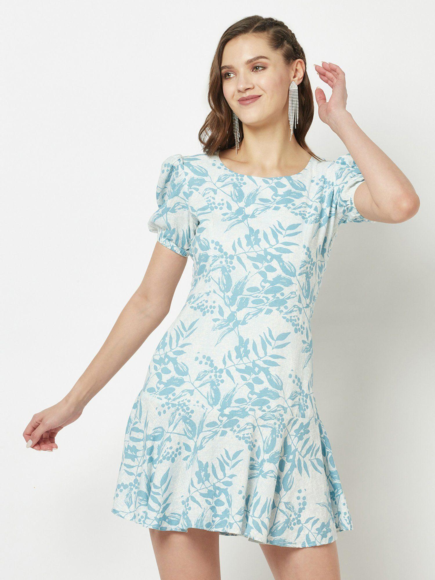 women sky blue floral dress